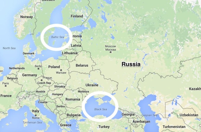 Vị trí biển Baltic và Biển Đen. Đồ họa: Google Maps