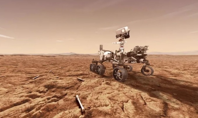 การจำลองหุ่นยนต์เพอร์เซเวียแรนซ์ที่เก็บตัวอย่างจากดาวอังคาร ภาพ: NASA