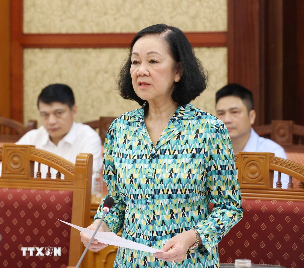 Mme Truong Thi Mai, membre du Politburo, membre permanent du Secrétariat, chef de la Commission centrale d'organisation, chef adjoint permanent du Comité directeur, a présidé la réunion. (Photo : Phuong Hoa/VNA)