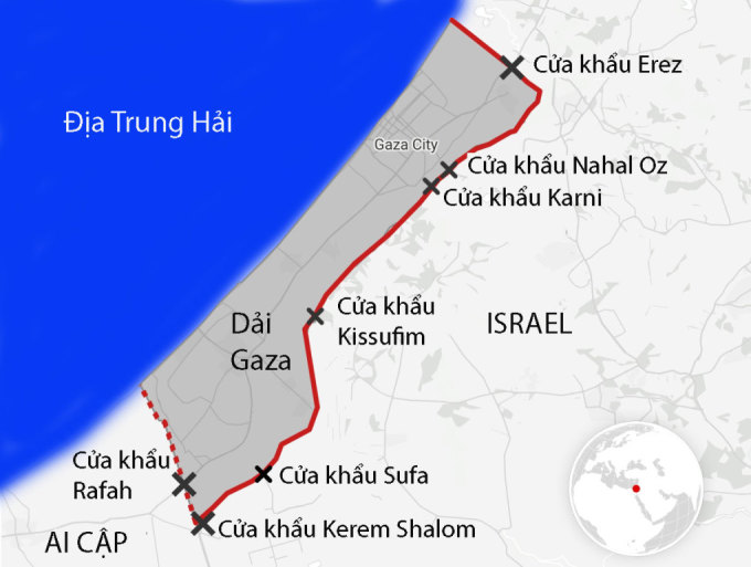 Vị trí cửa khẩu Kerem Shalom. Đồ họa: datawrapper