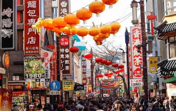 Brilliant Lunar New Year atmosphere in Yokohama city, Japan