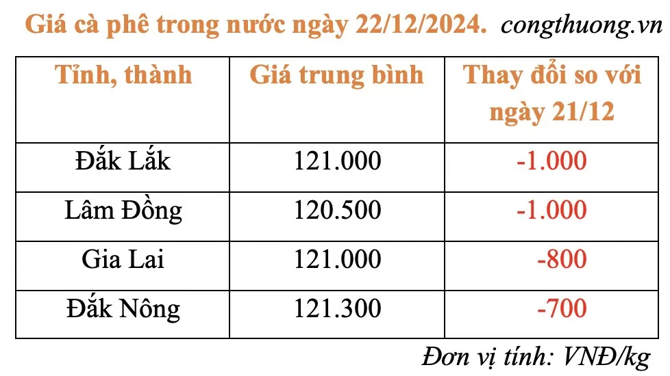 Giá cà phê hôm nay 22/12/2024: Giá cà phê