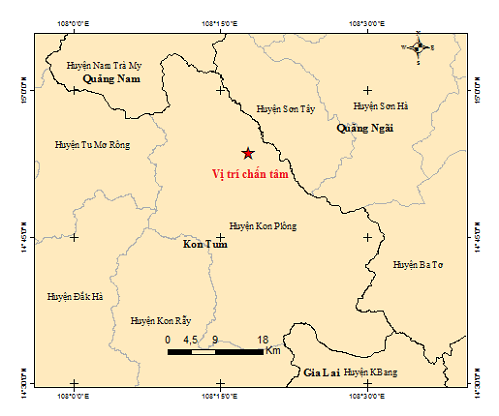 Tâm chấn trận động đất mạnh 3.6 độ trong sáng 22/9. Nguồn:Trung tâm Báo tin động đất và cảnh báo sóng thần