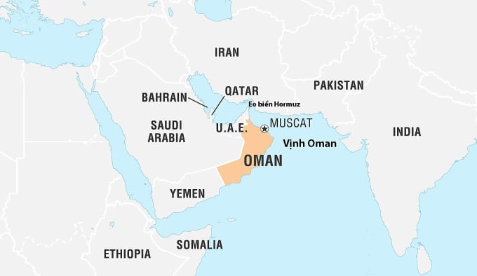 Vị trí Vịnh Oman. Đồ họa: Britannica