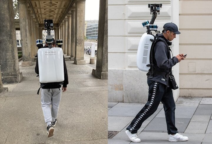 Employees wear device backpacks to retrieve data in places cars cannot reach.