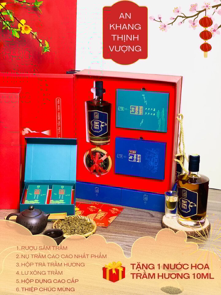 An Khang Thinh Vuong (01 Adlerholz-Ginsengwein, 01 Schachtel Adlerholz-Tee, 01 Schachtel Adlerholzknospen bester Qualität, 01 Adlerholz-Räuchergefäß)