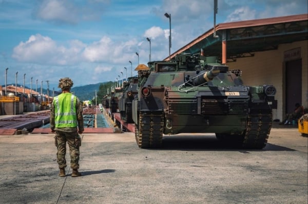 Exercices militaires américano-sud-coréens avec des chars M1 Abrams et des véhicules de combat d'infanterie M2 Bradley