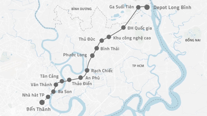 Ben Thanh - Suoi Tien metro route. Graphics: Khanh Hoang