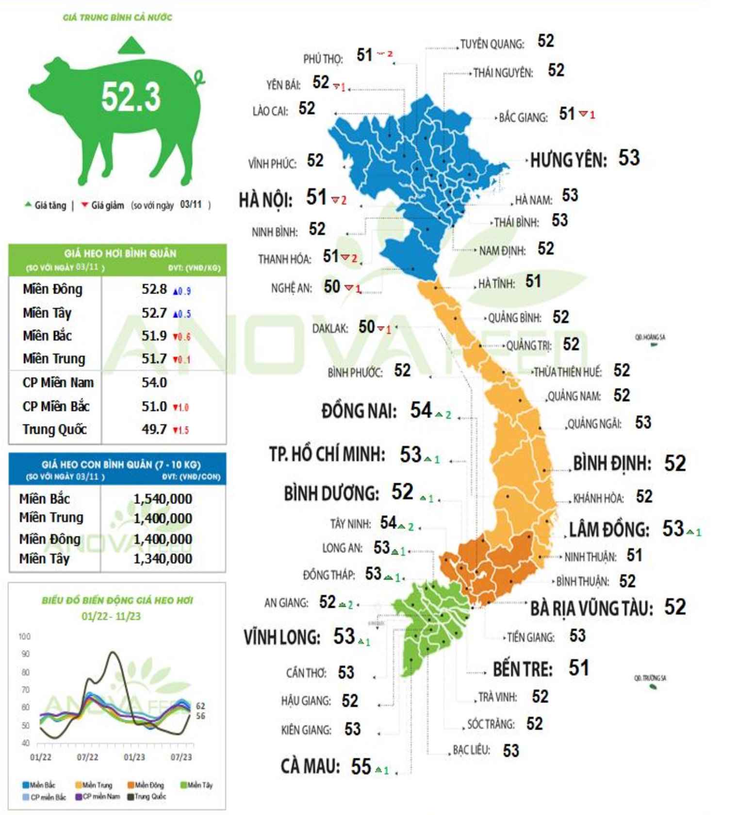 11月6日に全国の豚肉価格を更新します。出典: Anova フィード