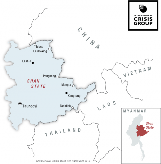 Location of Lashio town and Shan State, Myanmar. Graphic: Crisis Group