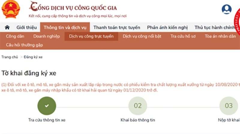 Việc kê khai đăng ký xe được thực hiện online từ ngày 15/8/2023