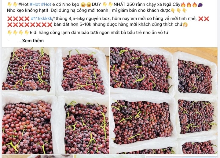 Seedless candied grapes are being sold on the online market for 115,000 rong (box), equivalent to 25,000 VND/kg. (Screenshot)