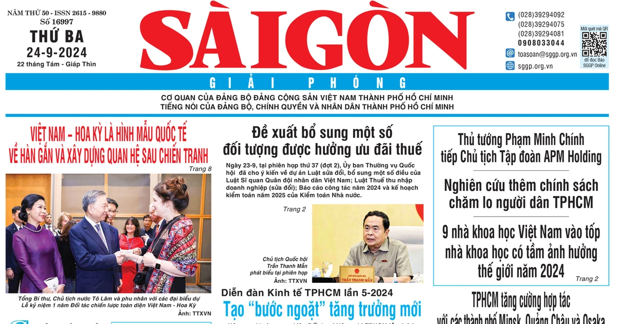 Báo Sài Gòn Giải Phóng ngày 24/9/2024
