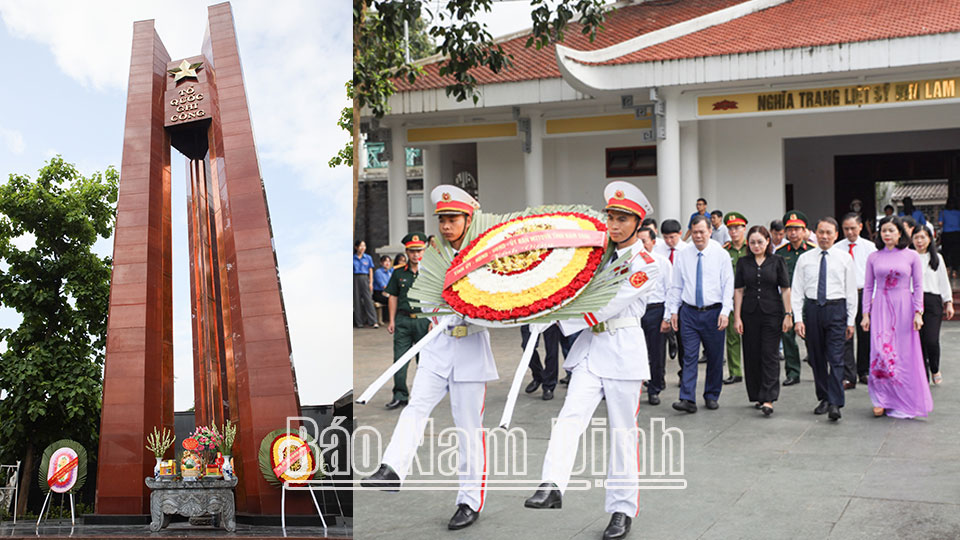 Delegation of Nam Dinh province offered wreaths to pay tribute to heroic martyrs at Him Lam cemetery, Dien Bien province.