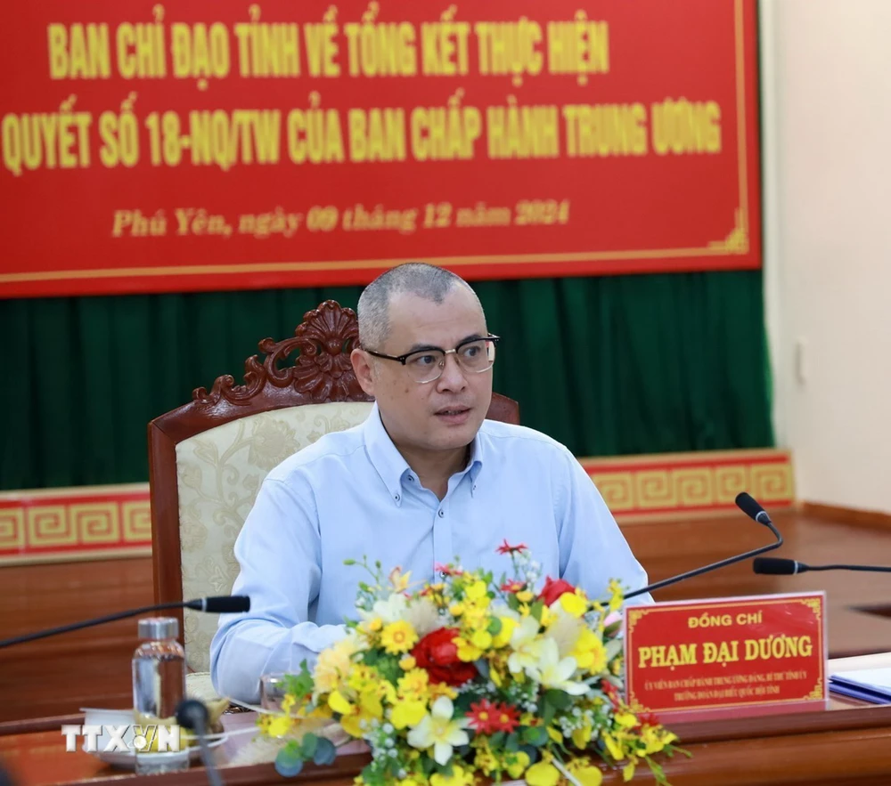 M. Pham Dai Duong, secrétaire du comité provincial du Parti de Phu Yen, a pris la parole et présidé la conférence. (Photo : Xuan Trieu/VNA)