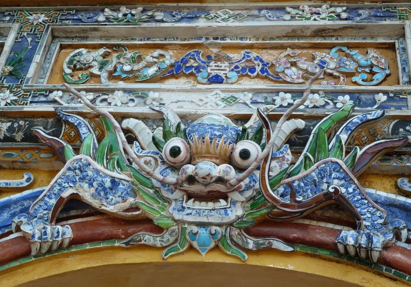 One of the nine children of the dragon is decorated on the entrance to the Hue Imperial Citadel.