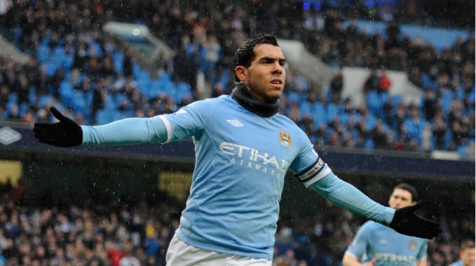 Tevez, als er für Man City spielte. Foto: AP