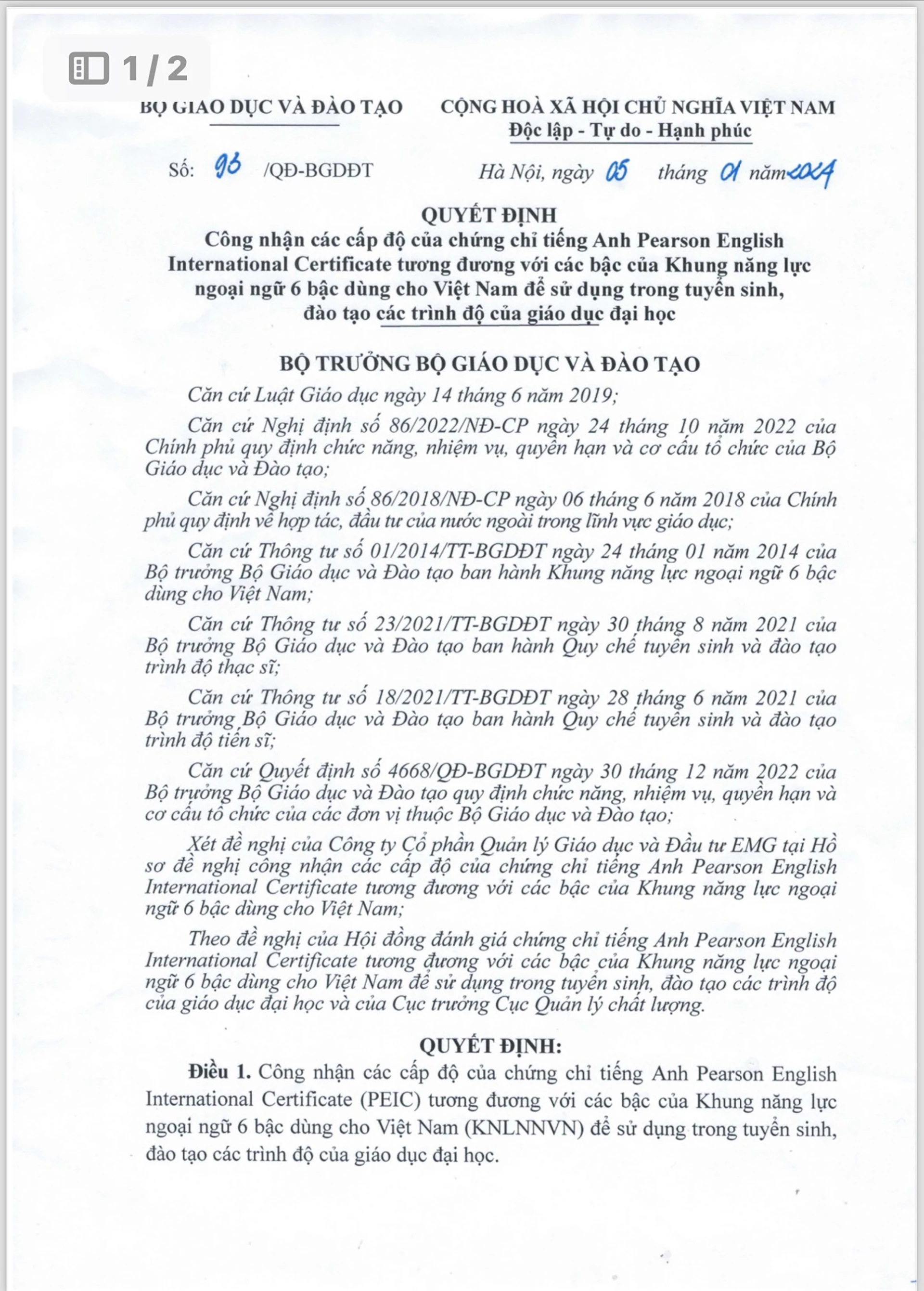 Bộ GD-ĐT công nhận chuẩn tiếng Anh PEIC trong khung năng lực ngoại ngữ 6 bậc- Ảnh 1.
