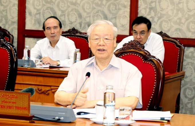 General Secretary Nguyen Phu Trong chaired a meeting of the Politburo and Secretariat on the morning of July 21. Photo: VNA