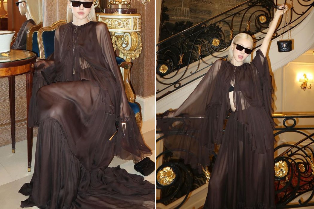 Rosé a fait une apparition impressionnante au défilé Saint Laurent dans une tenue transparente. Photo : X