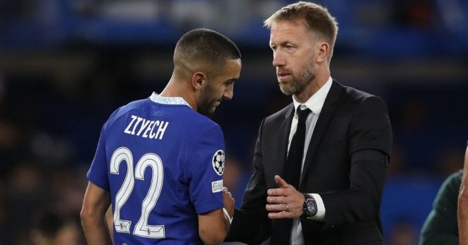 Ziyech (links) bestritt in der Saison 2022–2023 nur 24 Spiele und erzielte kein einziges Tor für Chelsea. Foto: Alamy