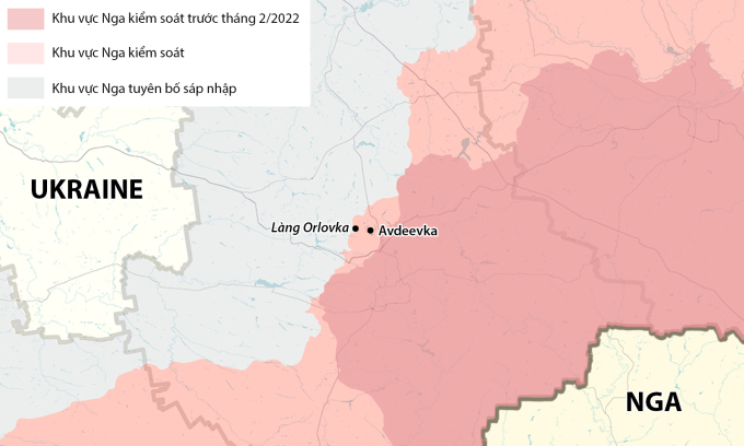 Localisation du village d'Orlovka dans la province de Donetsk. Graphiques : RYV