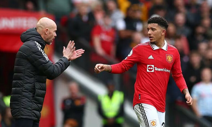 Sancho in the match between Man Utd and Newcastle at Old Trafford, Manchester, in the Premier League on October 16, 2022. Photo: Reuters