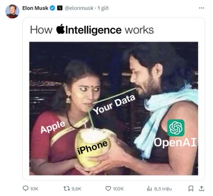 Ảnh chế của Musk về Apple Intelligence trên X