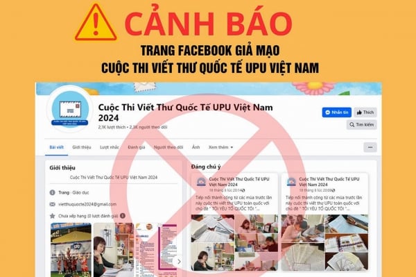 Vietnam Post advierte sobre una página de fans falsa que se hace pasar por un concurso de cartas de la UPU para engañar a padres y estudiantes.