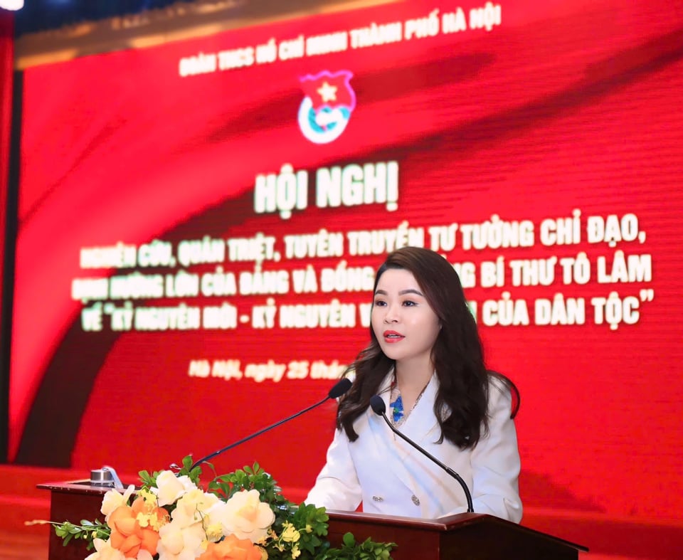 Secretary of Hanoi Youth Union Chu Hong Minh speaks at the conference