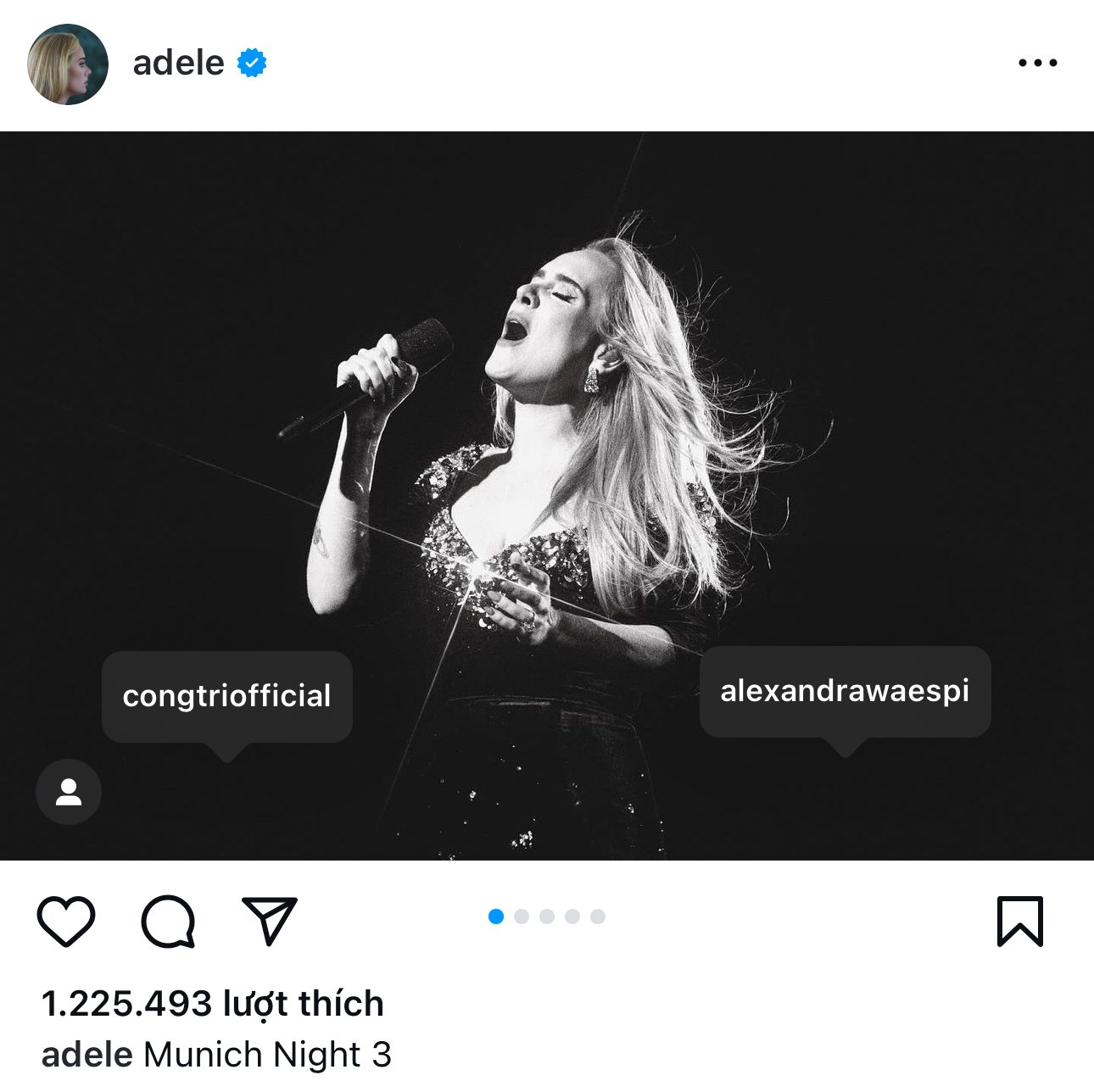 ការបង្ហោះរបស់ Adele នៅលើទំព័រផ្ទាល់ខ្លួនរបស់នាងបានទទួលការចូលចិត្តជាង 1.2 លាន។ រូបថត៖ Instagram ។