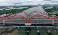 ภาพระยะใกล้ของสะพานที่มีรูปร่างเหมือนนกนางนวลกำลังกางปีกในเมืองบ่าเรีย-วุงเต่า