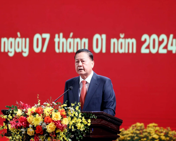 Cambodian Deputy Prime Minister Neth Savoeun speaks at the ceremony to celebrate the 45th anniversary of the victory in the war to protect the southwestern border of the Fatherland and the victory of the Cambodian army and people over the genocidal regime. Photo: VNA