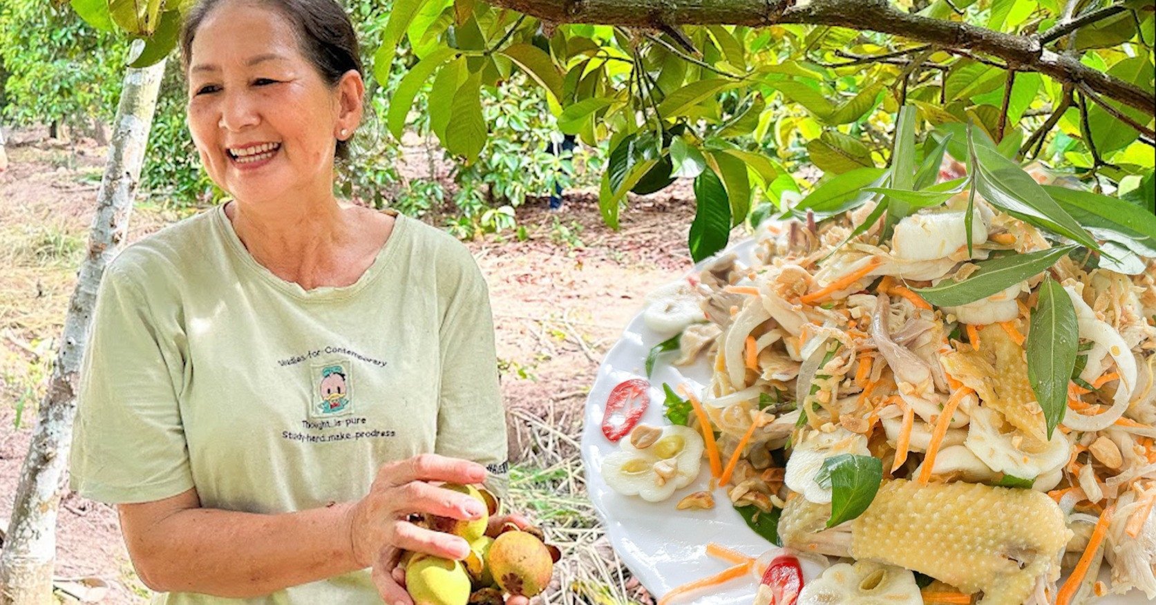 Cansado de recoger fruta, disfruta de una ensalada de pollo con mangostán a un precio 'increíblemente' barato en un jardín centenario