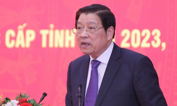 Head of the Central Internal Affairs Commission Phan Dinh Trac speaks at the conference on the morning of January 10. Photo: Nguyen Phong