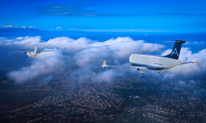 Le système de remorquage de planeurs réduit considérablement le coût du fret aérien. Photo : Aerolane