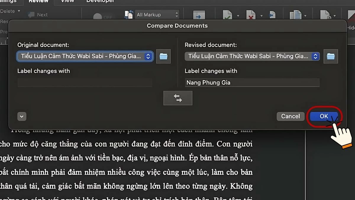 Tìm điểm khác nhau giữa 2 file Word nhanh chóng