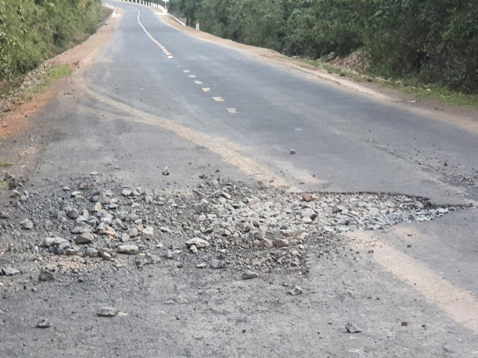 One of many blistering spots on National Highway 14C through Dak Mil district, Dak Nong province.