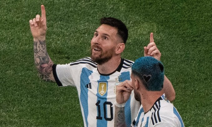 Messi mừng bàn ở trận thứ bảy liên tiếp cho Argentina. Ảnh: BR Football