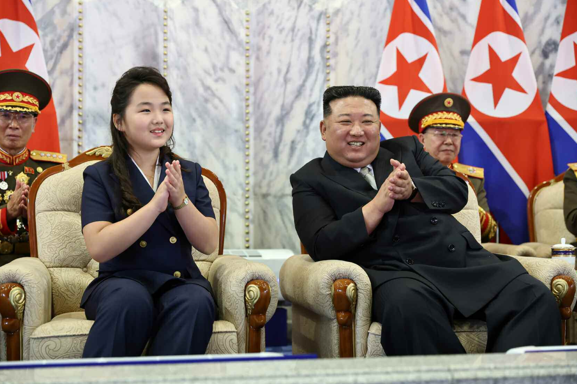 World - Mr. Kim Jong Un and his daughter attend the parade to celebrate North Korea's national day