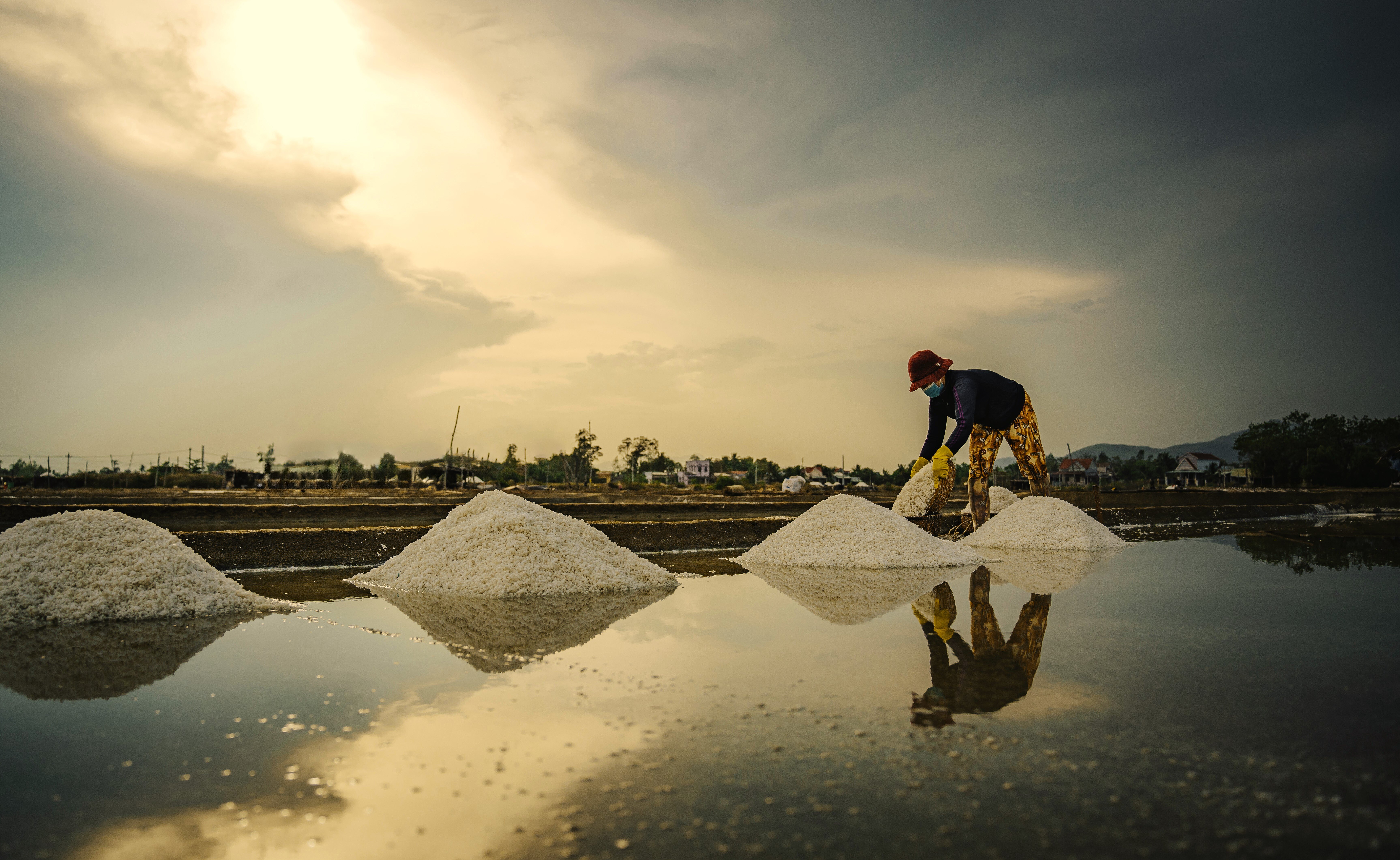 People 'carrying the sun' on the white salt fields in Binh Dinh