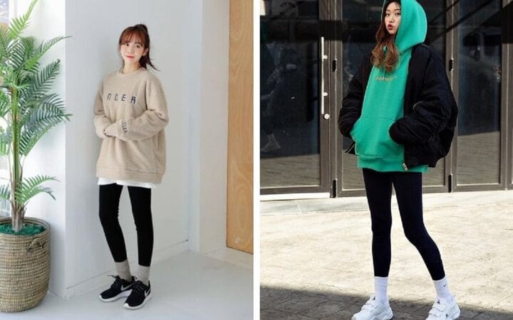 Quần legging với áo hoodie trùm mông giúp bạn trông năng động hơn.