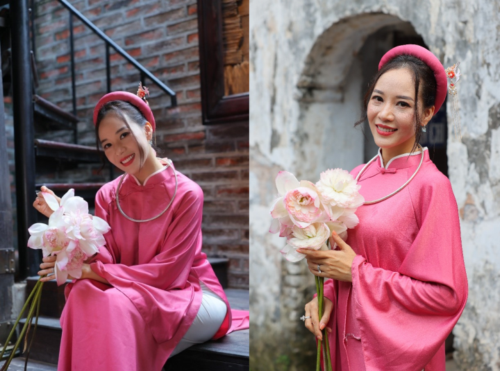 Admire the eye-catching traditional ao dai of journalist Duong Quynh Hoa - 1