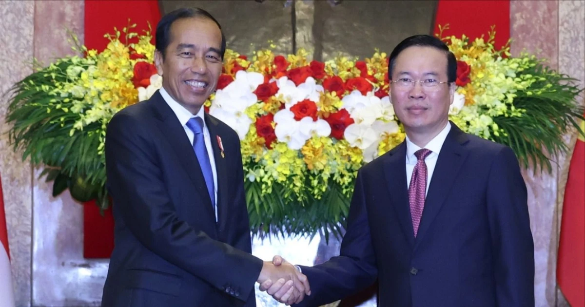 El Presidente Vo Van Thuong presidió la ceremonia oficial de bienvenida al Presidente de Indonesia.