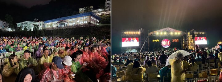 La pluie et le vent n'ont pas pu empêcher le public de se rendre à Tam Dao pour voir le film « Anh em ket doan ». Photo : Arbitre.