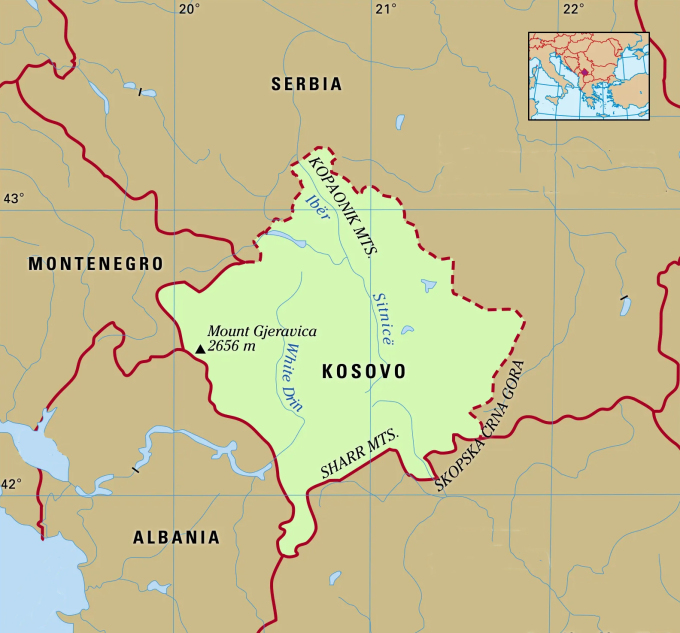 Ubicación del territorio separatista de Kosovo. Gráficos: Britannica