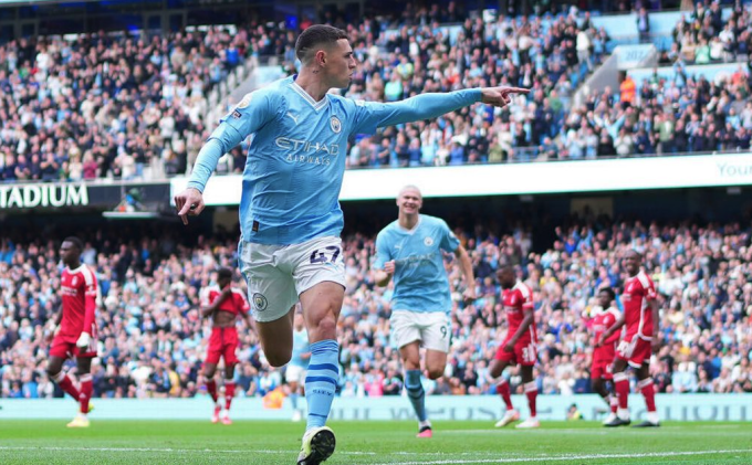 Foden celebrates after opening the scoring for Man City. Photo: Man City