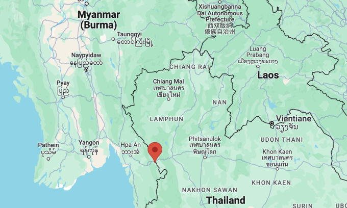 Location of Myawaddy city (red dot), Kayin state, southeastern Myanmar. Graphic: Google Maps