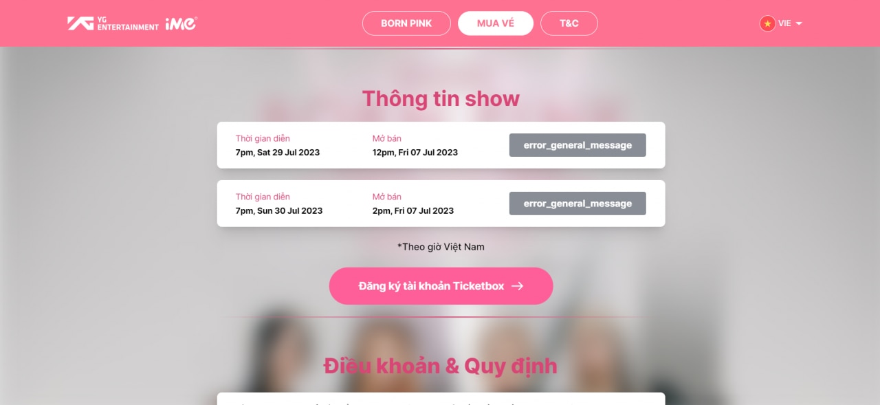 Fans were unable to access the ticket sales page due to an overload that occurred at the time of sale. Photo: Screenshot