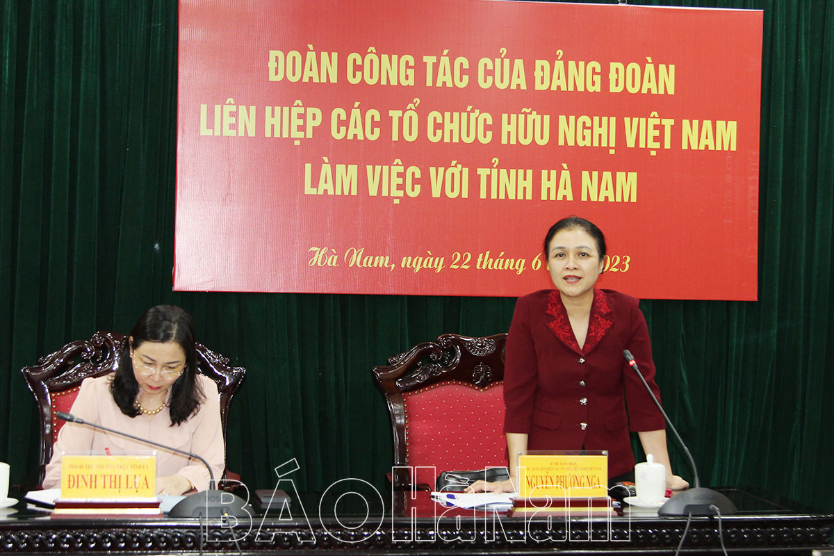 Đảng đoàn Liên hiệp các tổ chức hữu nghị Việt Nam làm việc với Thường trực Tỉnh ủy Hà Nam về công tác đối ngoại nhân dân